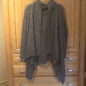 Rock & Republic Gray Knitted Open Cardigan W/Shimmery Streaming All Throughout